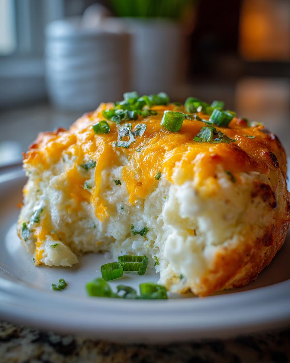 A close-up of a portion of twice baked potato topped with melted cheddar cheese and fresh green onions.