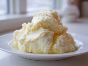 A generous serving of incredibly fluffy and creamy mashed potatoes piled high on a white plate.