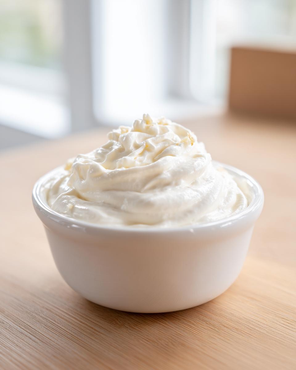 A small white bowl filled with a swirl of creamy white sauce, likely garlic aioli, on a wooden surface.